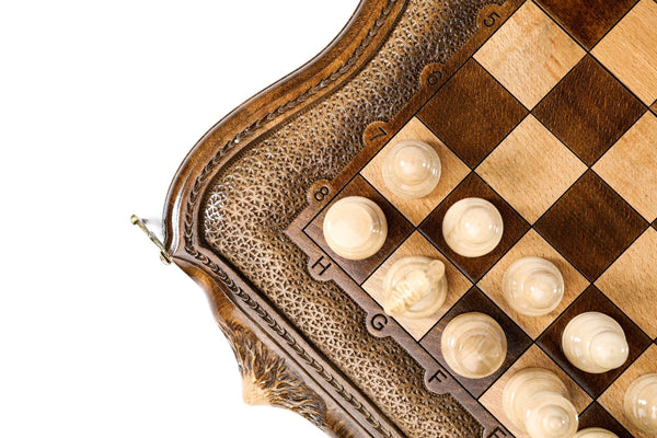 Premium Classic Wooden  2-in-1 Chess-Backgammon Board With Mount Ararat Outline Handcrafted