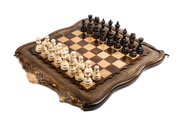 Premium Classic Wooden  2-in-1 Chess-Backgammon Board With Mount Ararat Outline Handcrafted