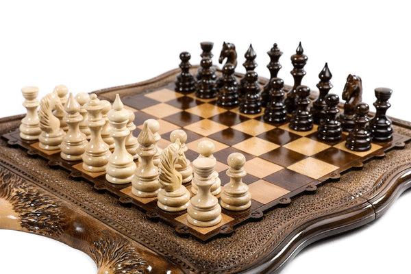 Premium Classic Wooden  2-in-1 Chess-Backgammon Board With Mount Ararat Outline Handcrafted