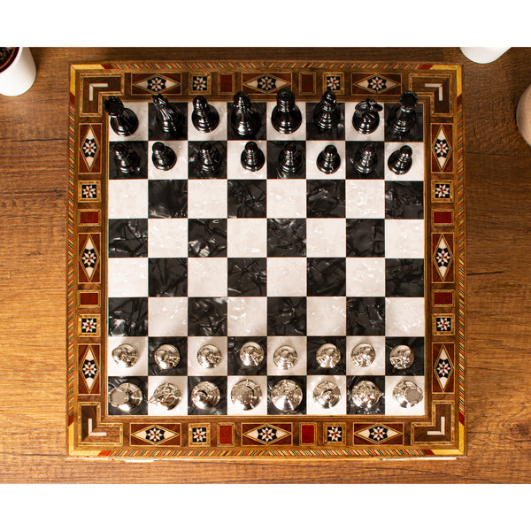 Premium Handmade Chess Set Board with Storage Metal Theme Chess Pieces
