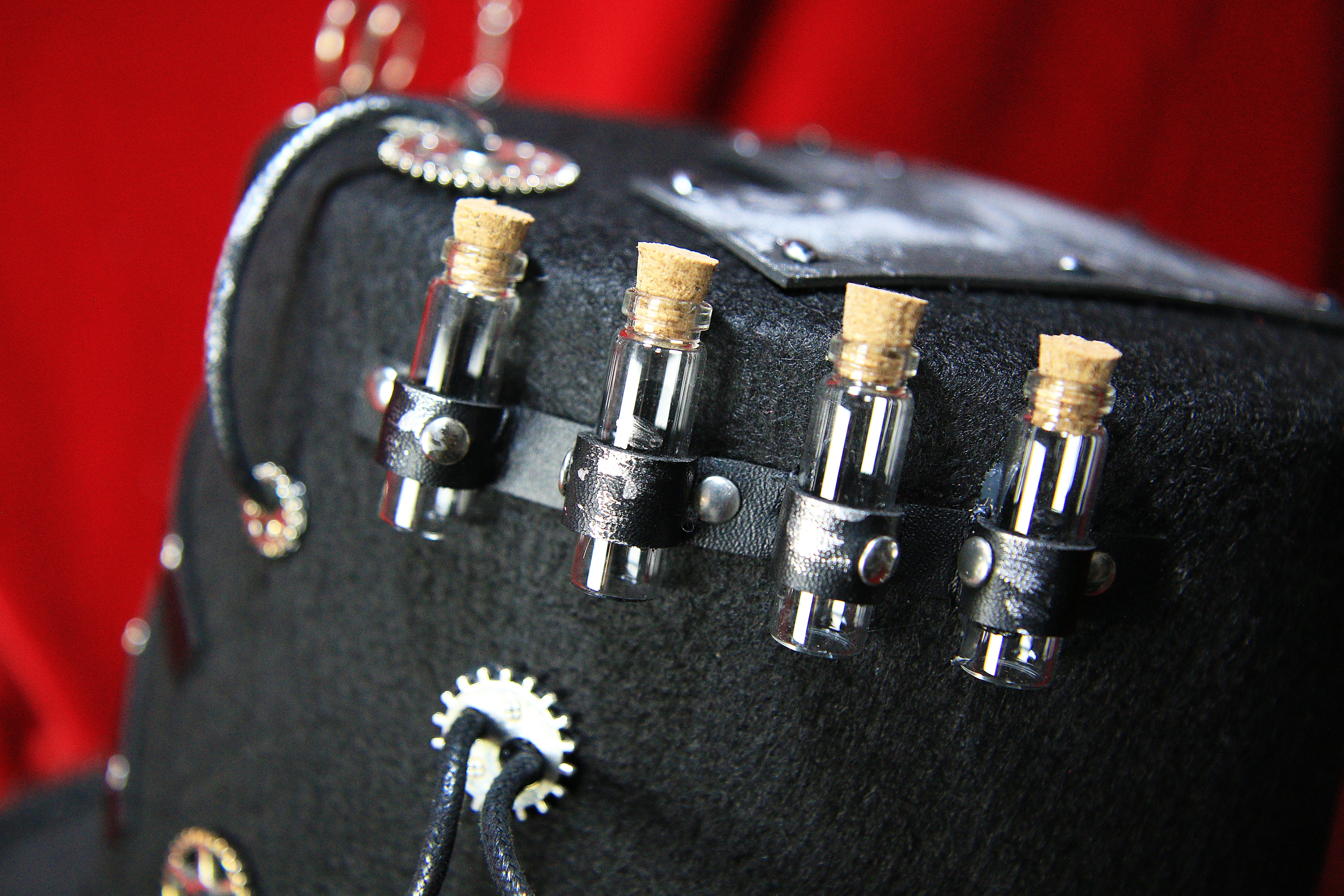 Steampunk Black Top Hat with Gears, Goggles, and Leather Accents