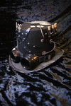 Steampunk Black Top Hat with Gears, Goggles, and Leather Accents