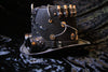 Steampunk Black Top Hat with Gears, Goggles, and Leather Accents