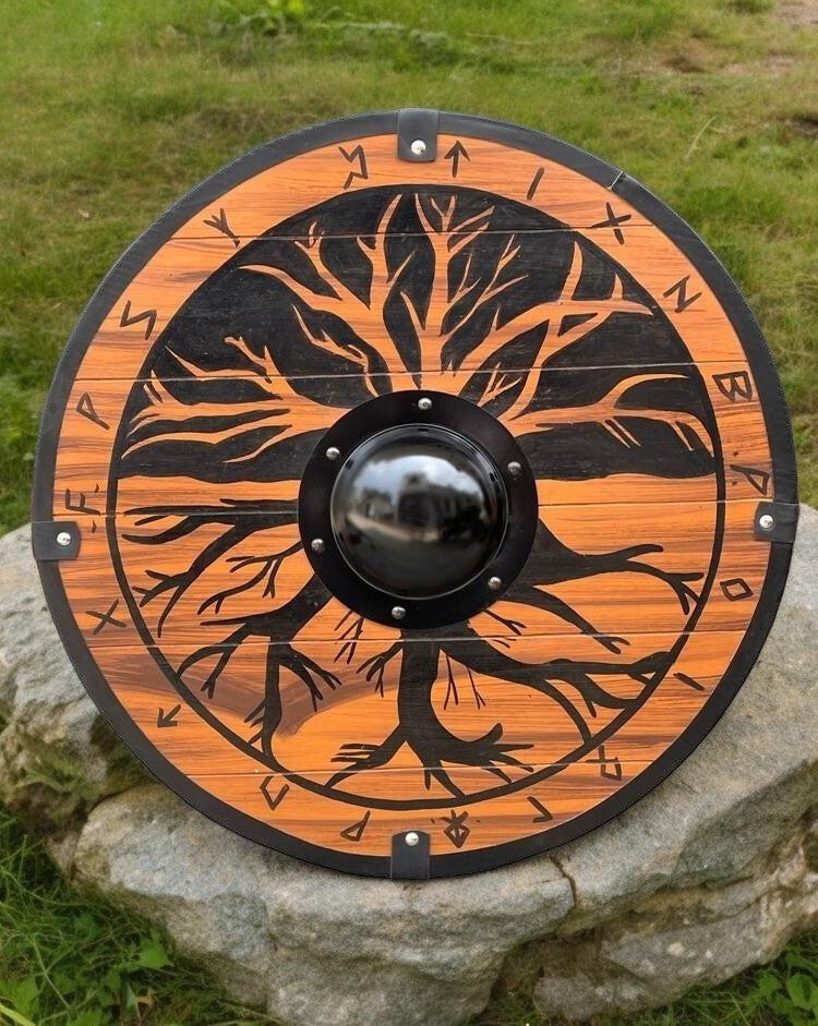 Tree of Life Battle Worn Shield from Viking Norse Mythology  - Handcrafted