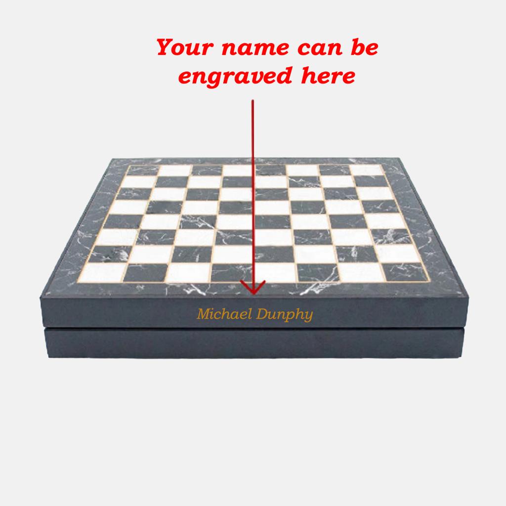 Metal Chess Pieces, Wooden Engraved Chess Board & Personalized Chess Set