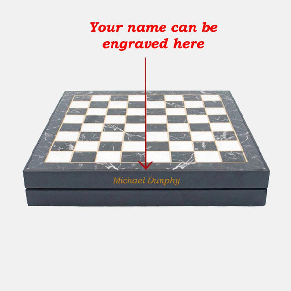Metal Chess Pieces, Wooden Engraved Chess Board & Personalized Chess Set