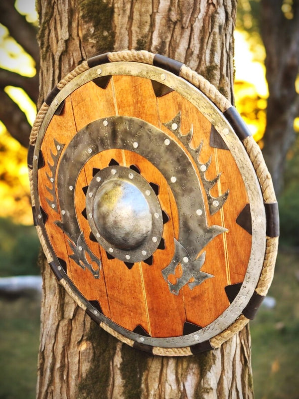 Viking Flying Dragon Wooden Shield Handcrafted with Antique Finish