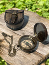 Explorer’s Essential Handcrafted Brass Compass with Chain & Leather Case – Personalizable