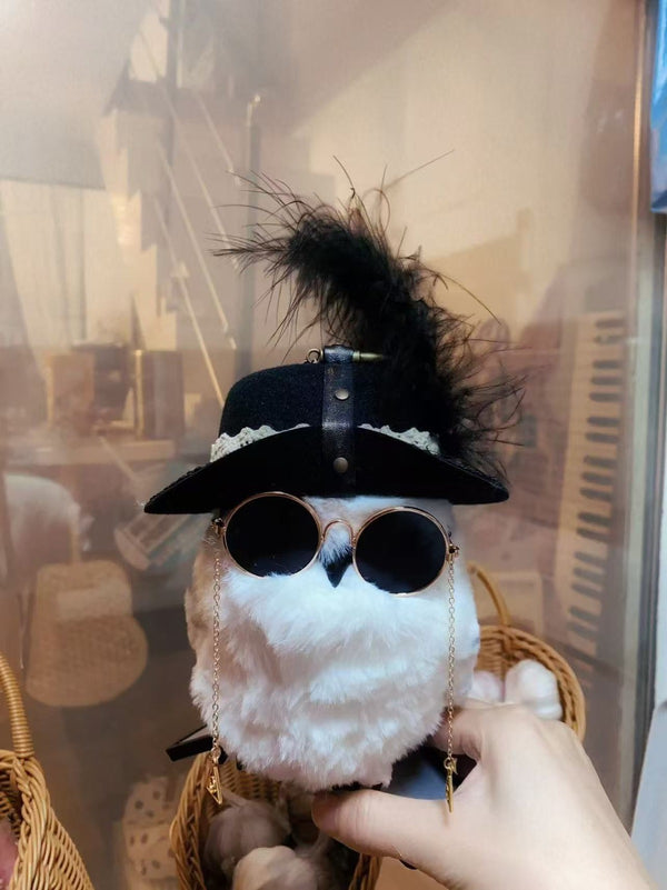 Steampunk Mini Pet Hat with Feather Accent & Sunglass Chains