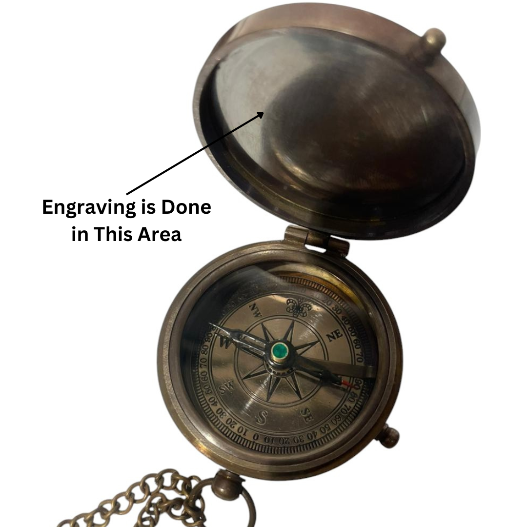 Explorer’s Essential Handcrafted Brass Compass with Chain & Leather Case – Personalizable