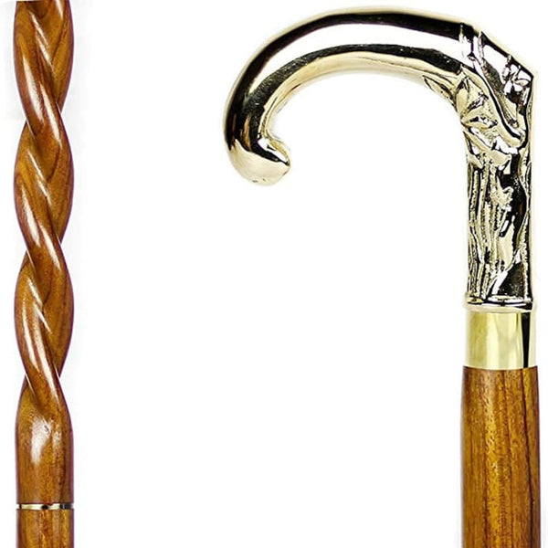 Handmade Spiral Rope Style Victorian Handcrafted Head Brass Walking Sticks.