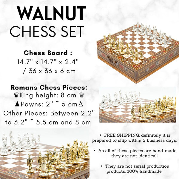 Premium Handmade Chess Set Board with Storage Metal Theme Chess Pieces