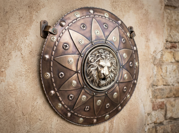 Handcrafted Roman Lion Head Warrior Shield – 24" 18-Gauge Steel & Leather | Scott Handicraft