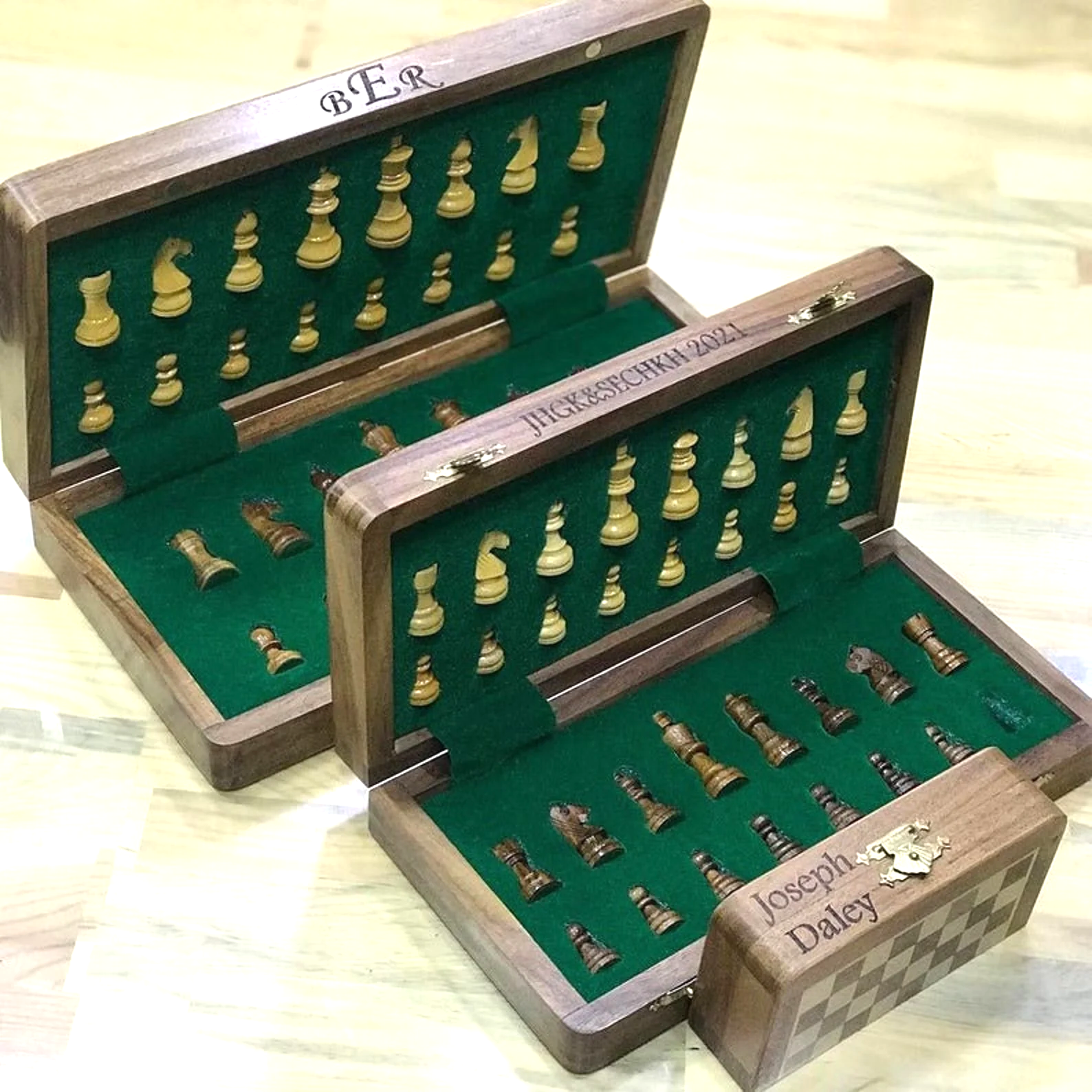 Mini Chess Set with Magnetic Board Handmade Wooden Engraved Set, Personalized Gift