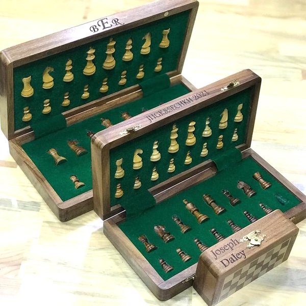 Mini Chess Box Mini Chess Set with Magnetic Board Handmade Wooden Engraved Set, Perso
