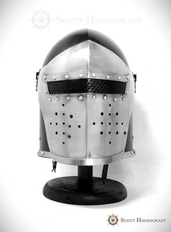 Barbuta Visored Medieval Knights Templar Crusader Helmet (Black) by Scott Handicrafts