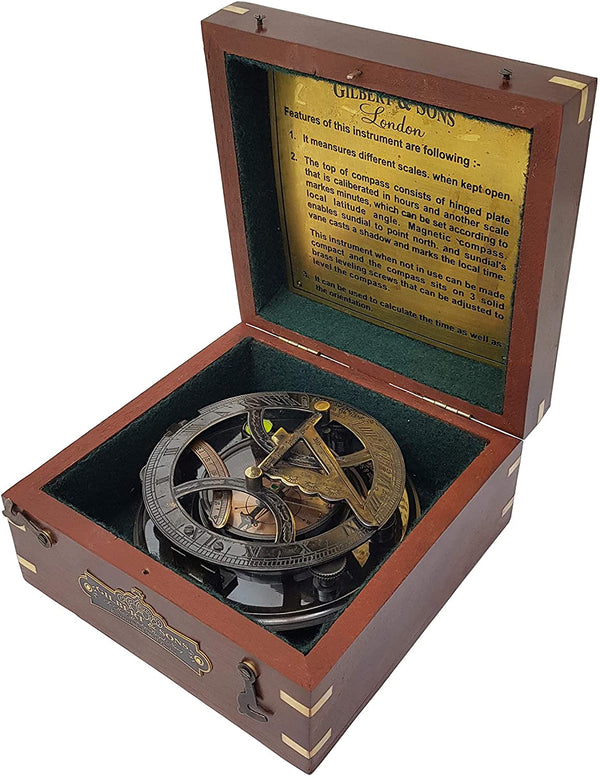 Gilbert & Son's Sundial Compass in Rosewood Case - 4.5" Vintage Gift