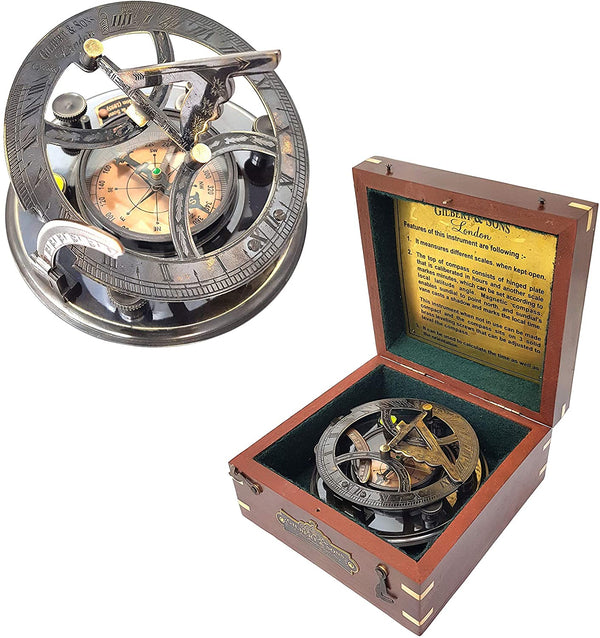 Gilbert & Son's Sundial Compass in Rosewood Case - 4.5" Vintage Gift