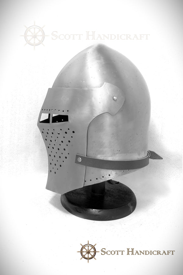 Spoleto Bascinet Helmet, with Flat Face Visor by Scott Handicrafts