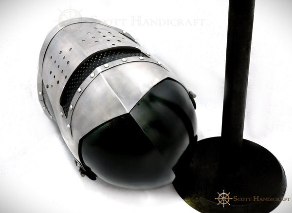 Barbuta Visored Medieval Knights Templar Crusader Helmet (Black) by Scott Handicrafts