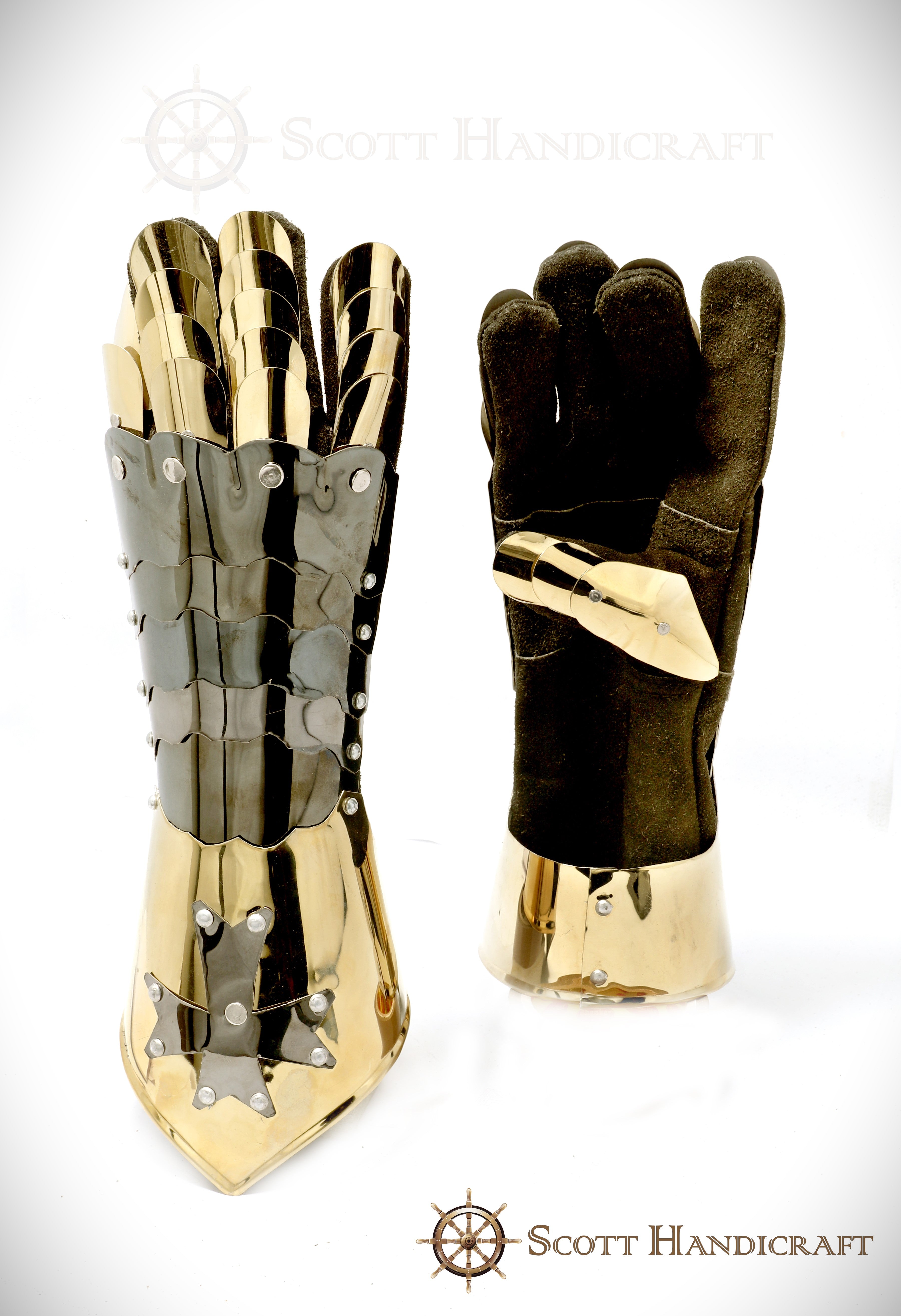 Medieval Knight Templar Gauntlets, Made of Steel & Functional (Golden) - Scott Handicrafts