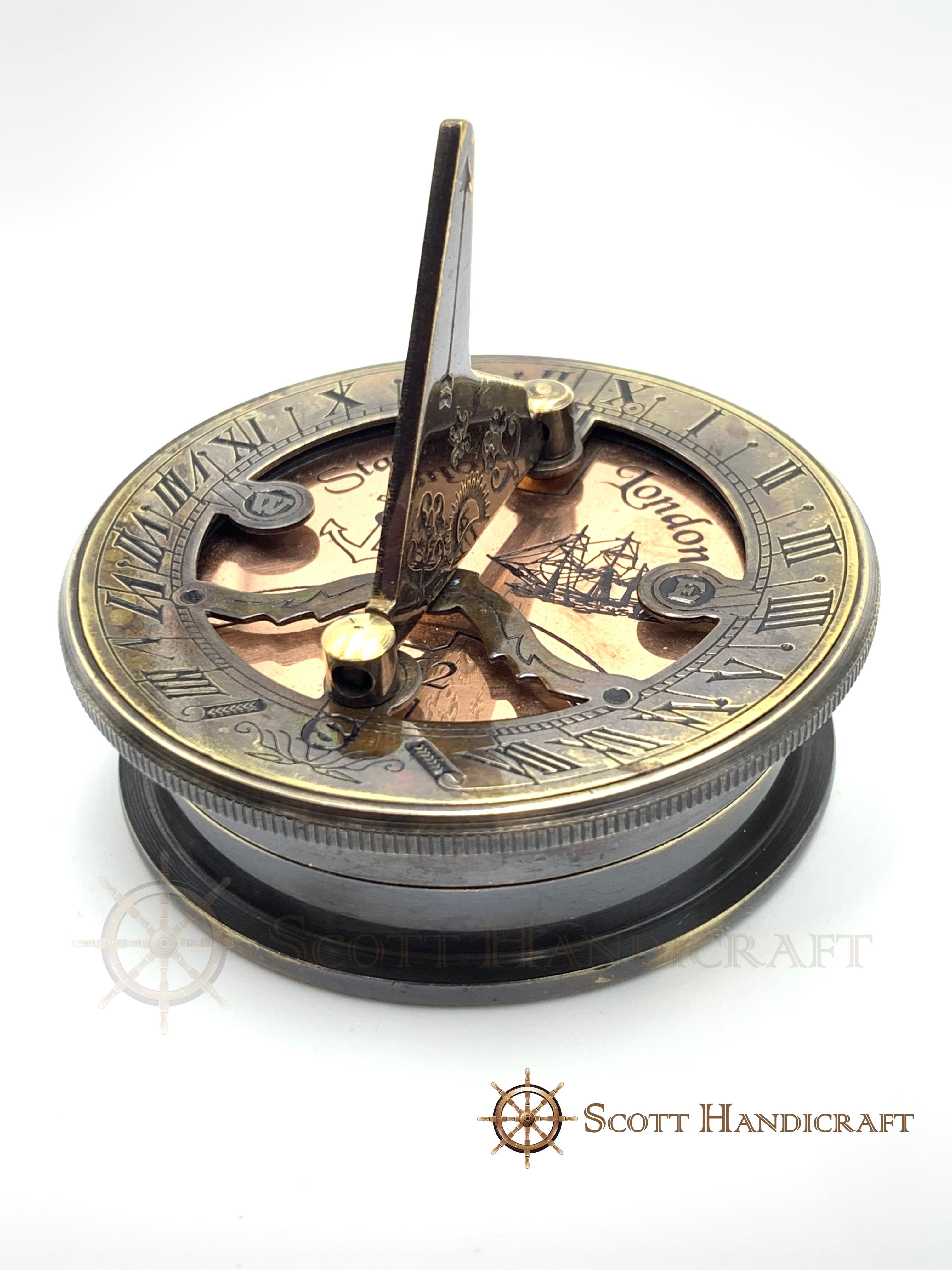 Beautifully Handcrafted Stanley London Replica sundial compass with wooden box