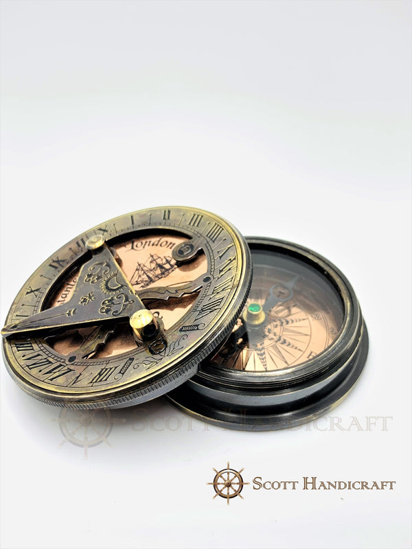 Beautifully Handcrafted Stanley London Replica sundial compass with wooden box