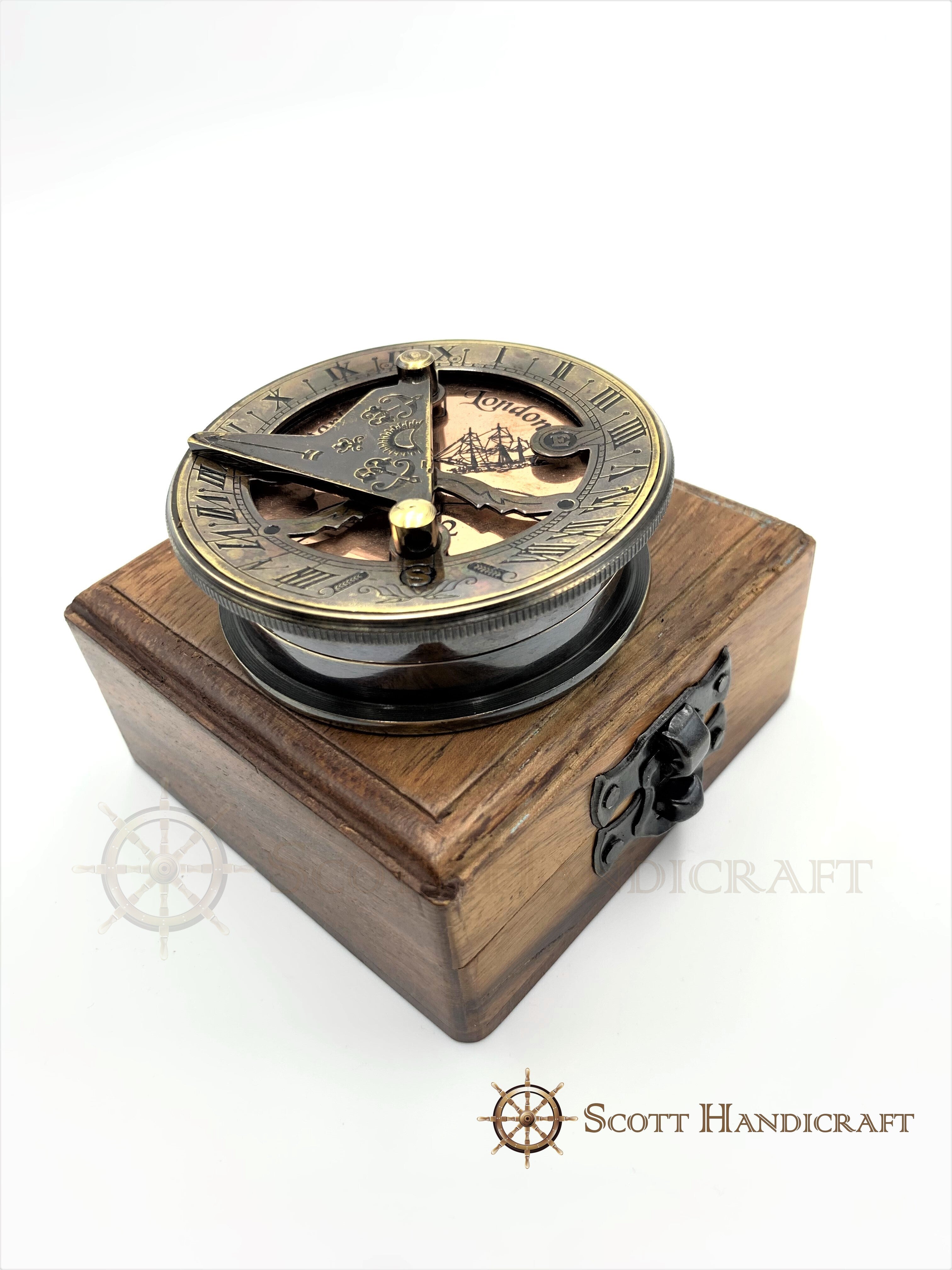 Beautifully Handcrafted Stanley London Replica sundial compass with wooden box