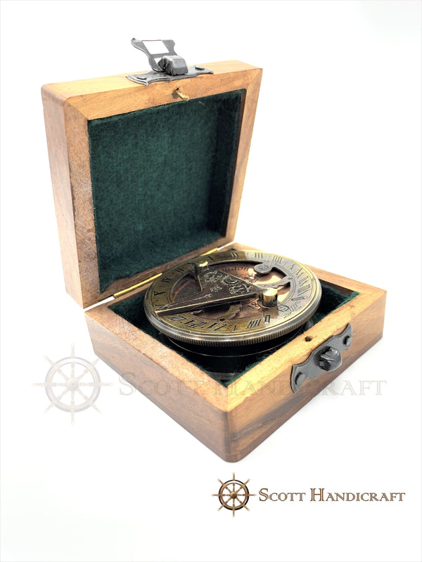 Beautifully Handcrafted Stanley London Replica sundial compass with wooden box