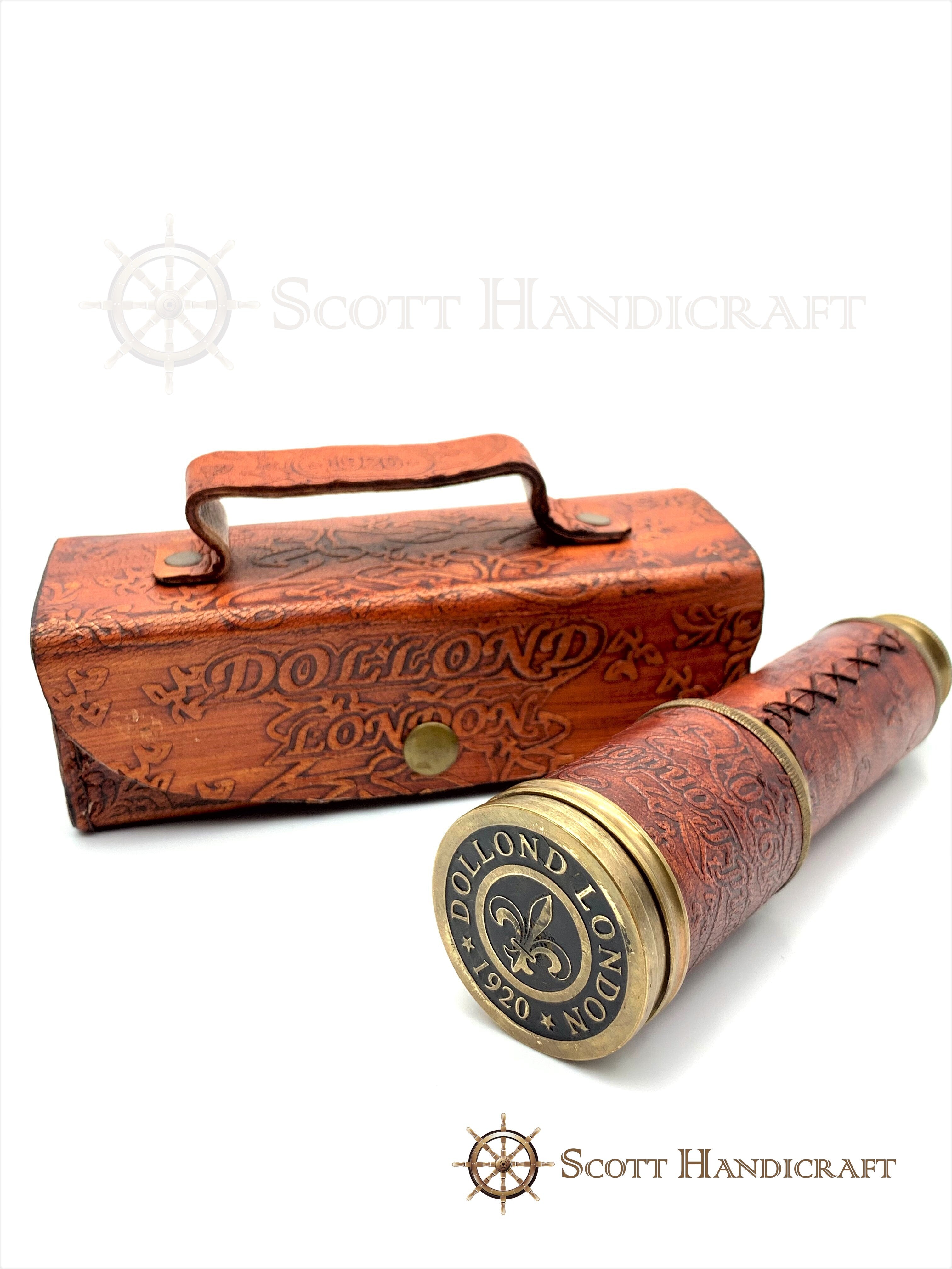 Brass & Leather Dolland London 1920  model Nautical Telescope with Leather Box - Scott Handicraft