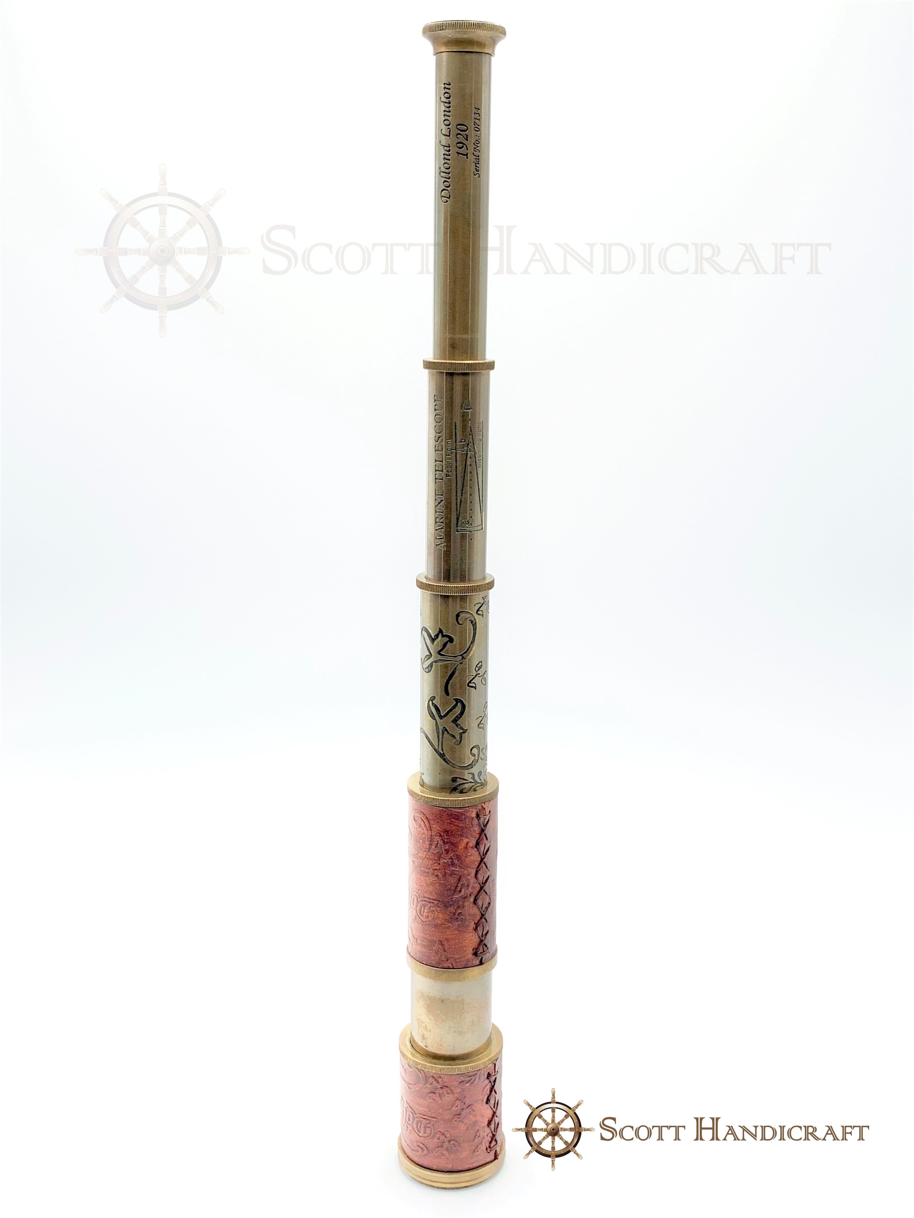 Brass & Leather Dolland London 1920  model Nautical Telescope with Leather Box - Scott Handicraft