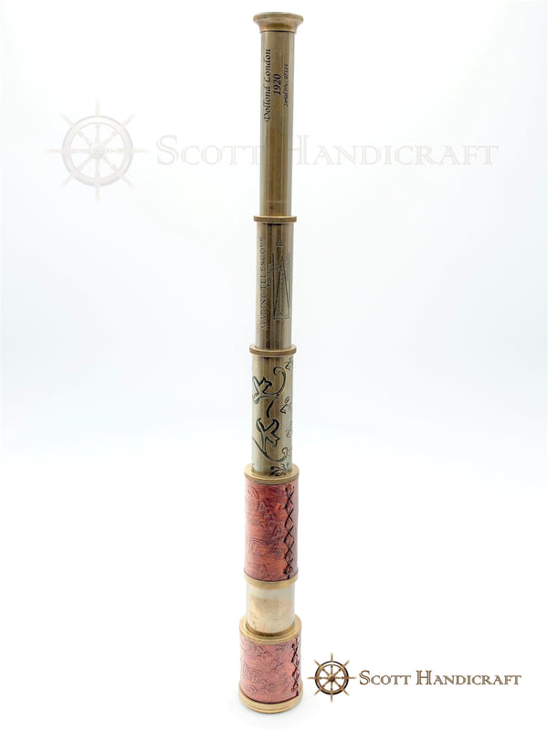 Brass & Leather Dolland London 1920  model Nautical Telescope with Leather Box - Scott Handicraft