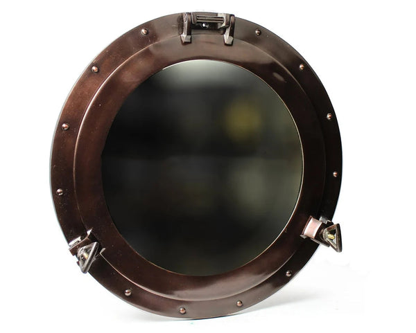 Handmade Vintage Porthole Mirror, Wall Mirror Nautical Decor Antique Brown - 17"Round Hole Decorative Home & Bathroom Mirrors