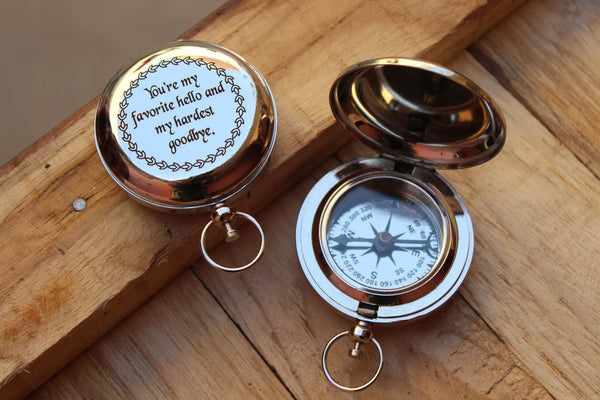 Compass Customisable PERSONALIZED ENGRAVED WORKING COMPASS WITH LEATHER BAG - SCOTT HANDICR