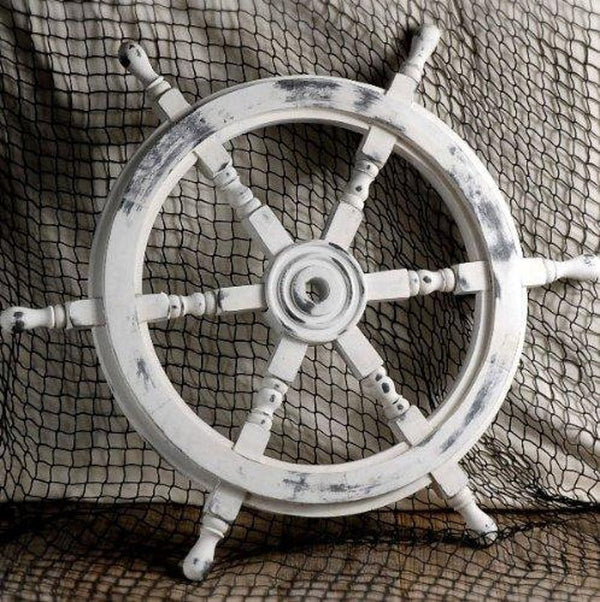 Scott handicraft Premium Nautical Handcrafted 20" White Wooden Ship Wheel