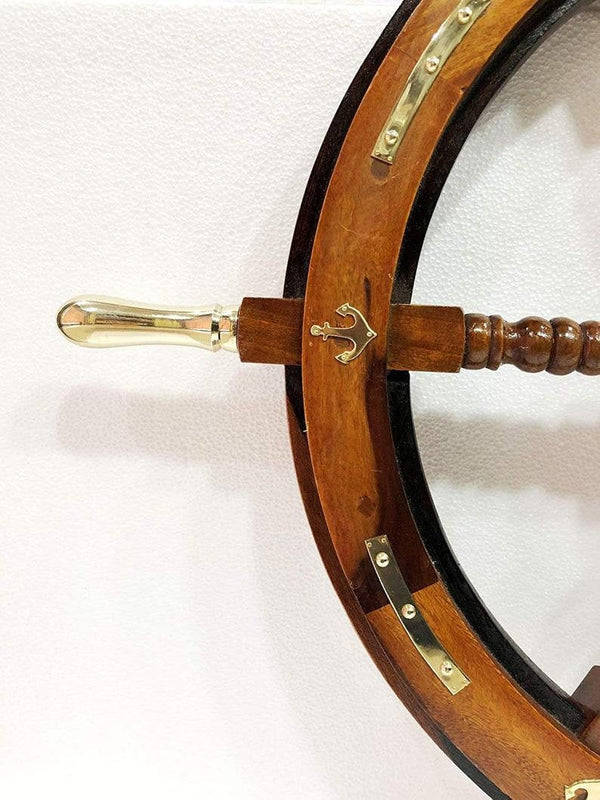 24" Ship Wheel with Brass Knob - Handcrafted Pirate Rustic Captain's Wall Décor for Home