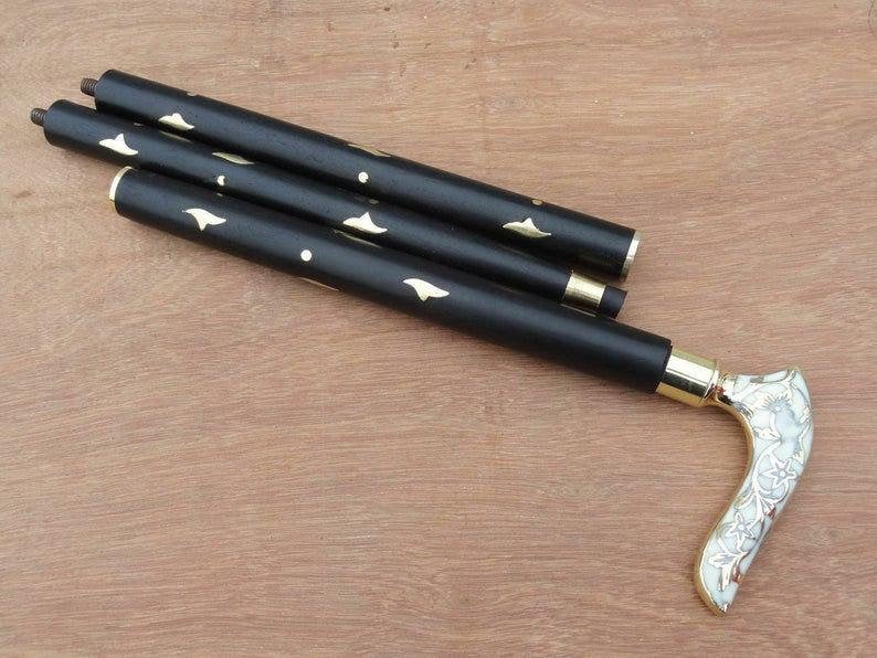 White Flower Leaf Victorian Handle handmade brass walking stick.