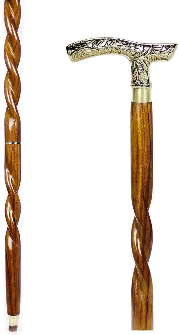 Handmade Spiral Rope Style Victorian Handcrafted Head Brass Walking Sticks.