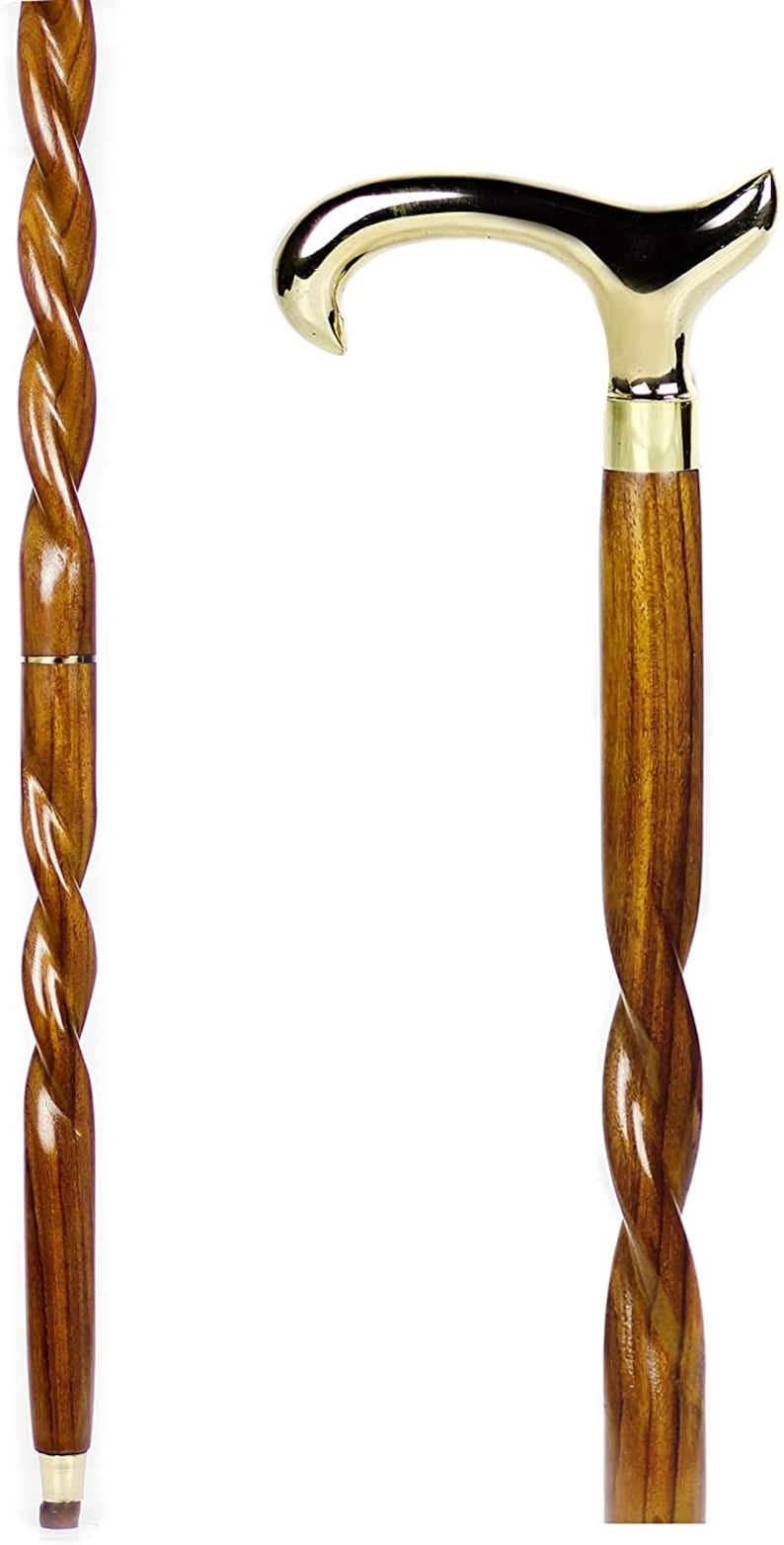 Handmade Spiral Rope Style Victorian Handcrafted Head Brass Walking Sticks.