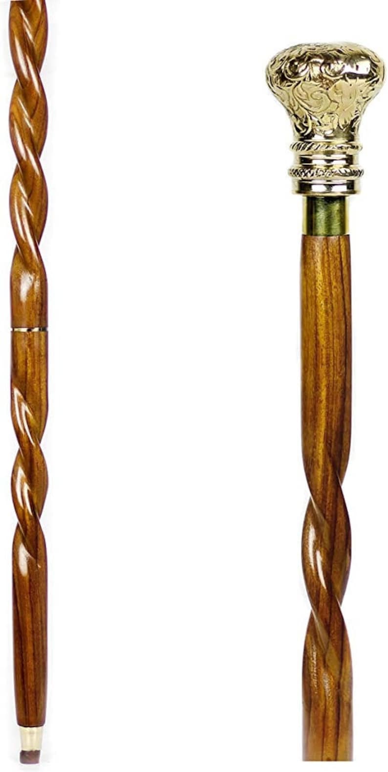 Handmade Spiral Rope Style Victorian Handcrafted Head Brass Walking Sticks.