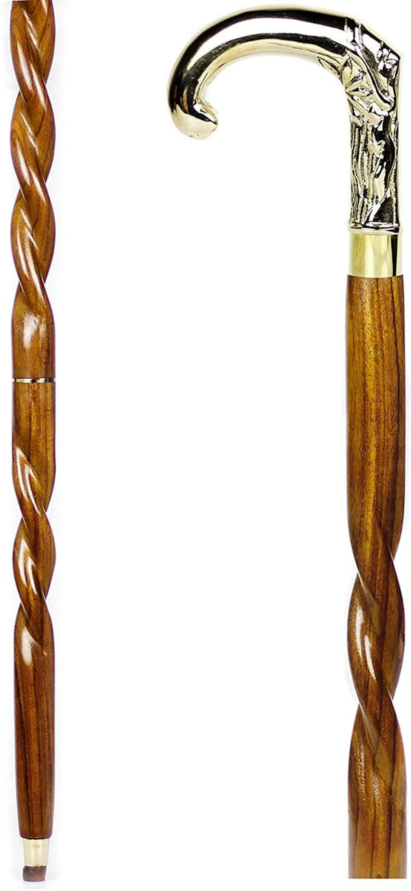 Handmade Spiral Rope Style Victorian Handcrafted Head Brass Walking Sticks.