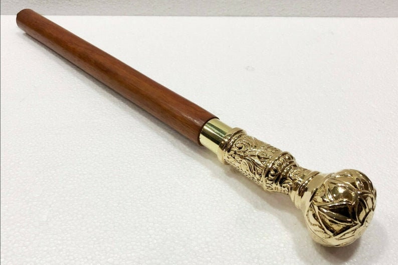 Brass Knob Designed Handle Wooden Walking Stick