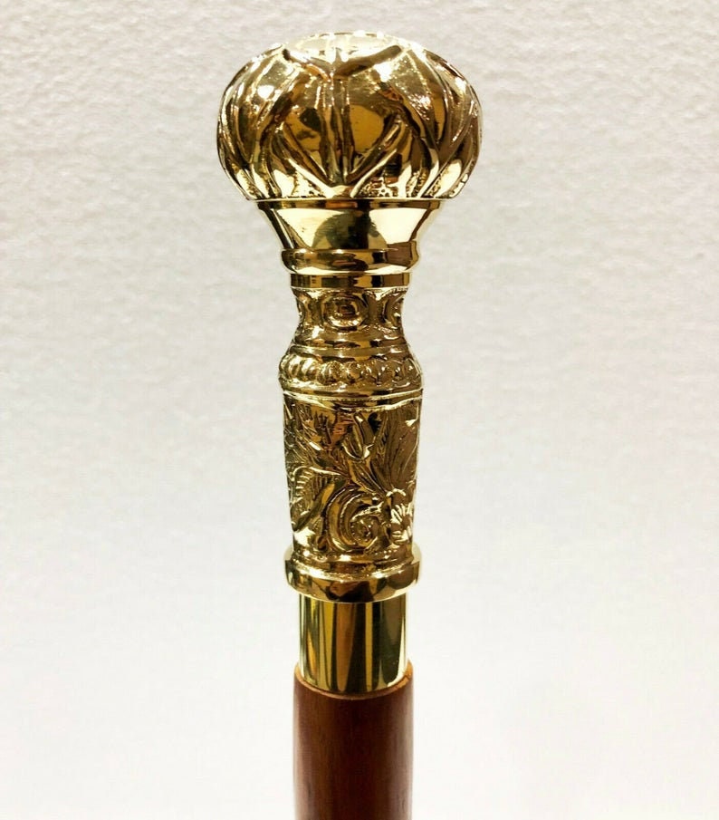 Brass Knob Designed Handle Wooden Walking Stick