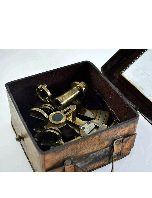 Solid Brass Sextant With Handmade Leather Case-Marine Gift.
