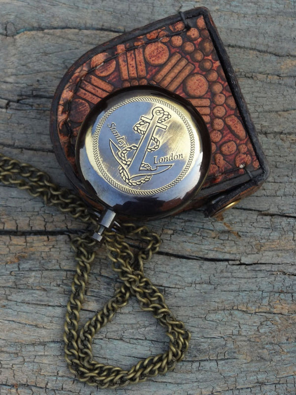 Beautiful Anchor pocket  compass with bag