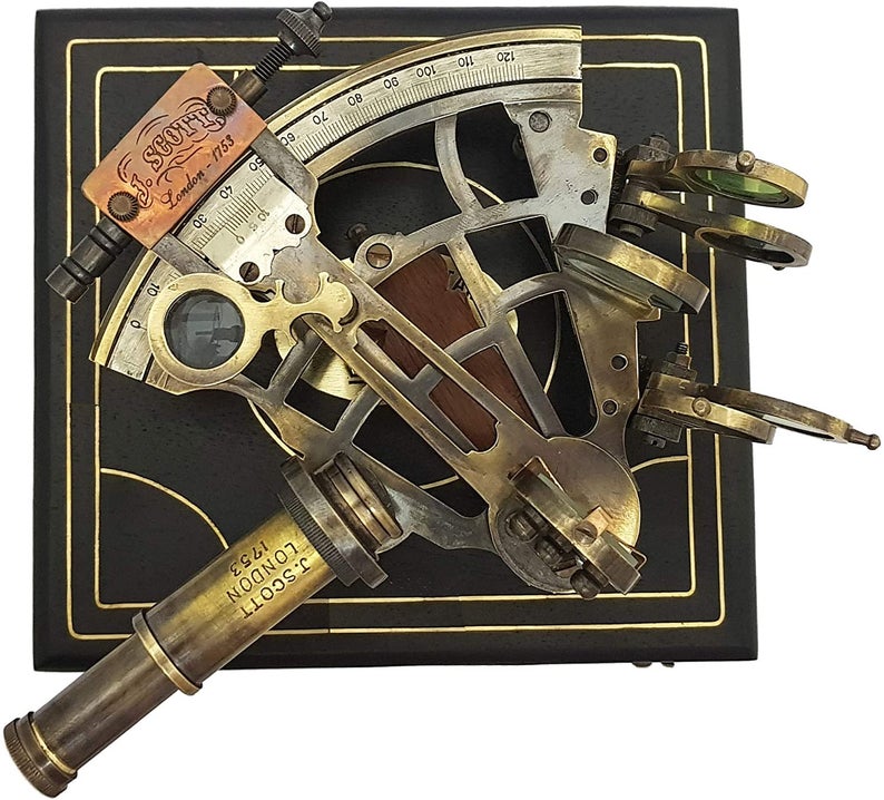 J. Scott London - Brass Ship History Sextant with Wooden Box.