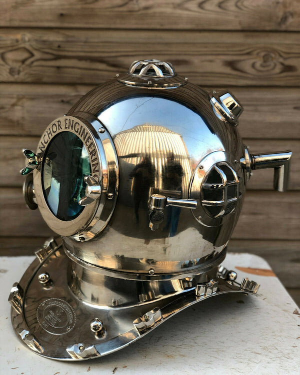 Beautiful Silver Anchor Diving / Divers Helmet.