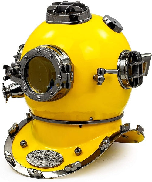 Mark V, 18" Yellow Deep Sea Diving Helmet - Handcrafted Nautical Display Piece