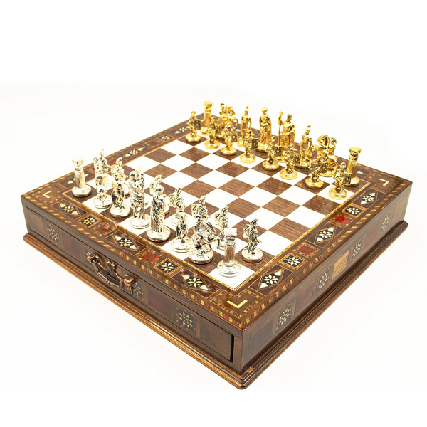 Premium Handmade Chess Set Board with Storage Metal Theme Chess Pieces